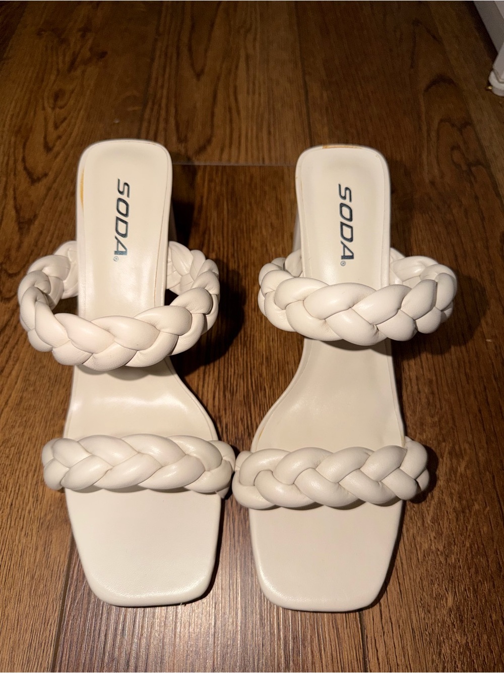 Soda White Braided Double-Strap Heels